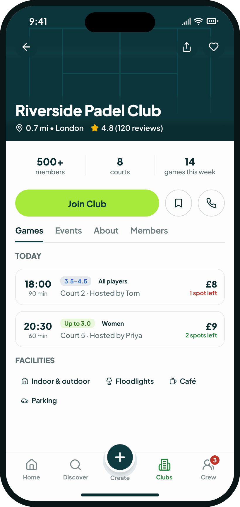 A club’s page in GotGame